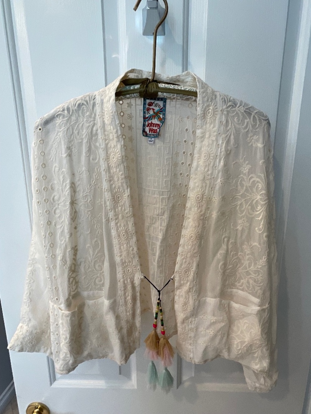 Johnny Was.  Cream colored  EYELET JACKET